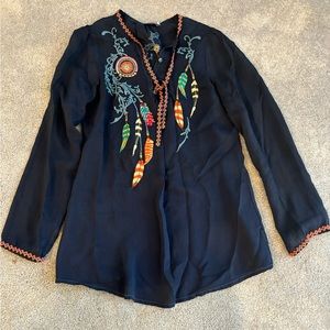 Johnny Was  Dream Catcher embroidered navy blouse x small excellent condition